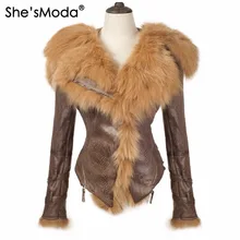 She'sModa светильник с натуральным лисьим мехом, флисовая Тонкая зимняя женская толстовка на молнии, мотоциклетная куртка размера плюс