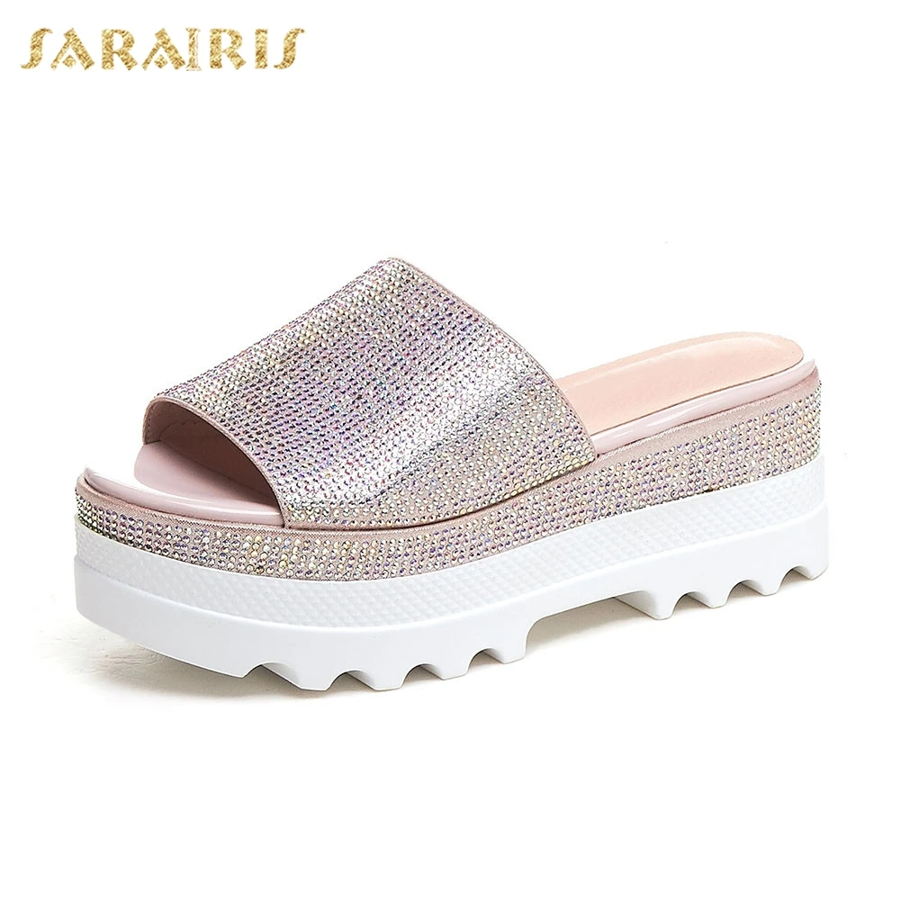 

Sarairis Brand New INS Hot Ladies Wedges High Heels Platform Crystal Women Shoes Woman Casual Outside Summer Slippers 2019
