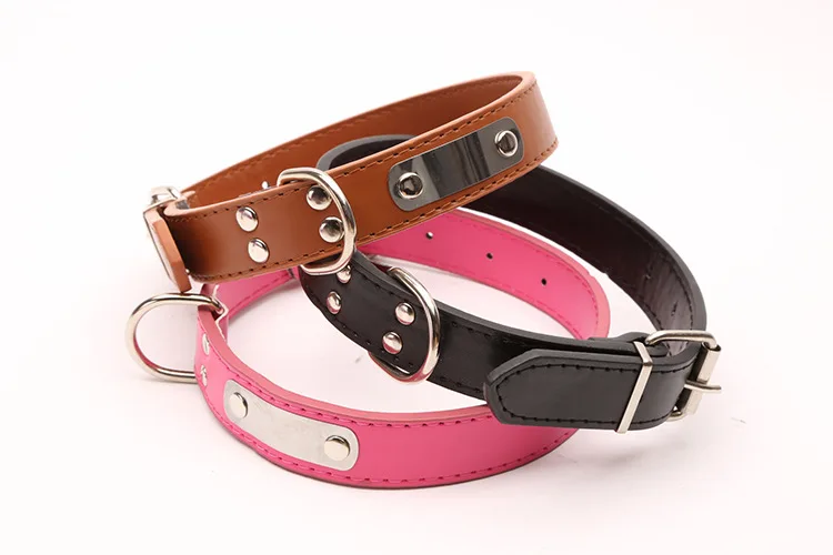 

Free Shipping Comfortable Dog Collars Carving Letter Dog Collar Leather Dog Pet Collar With Personalized Tag 3 Sizes available