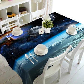 

Senisaihon 3D Tablecloth Blue sky Planet Pattern Waterproof cloth Thicken Rectangular Wedding table cloth Home Decorations