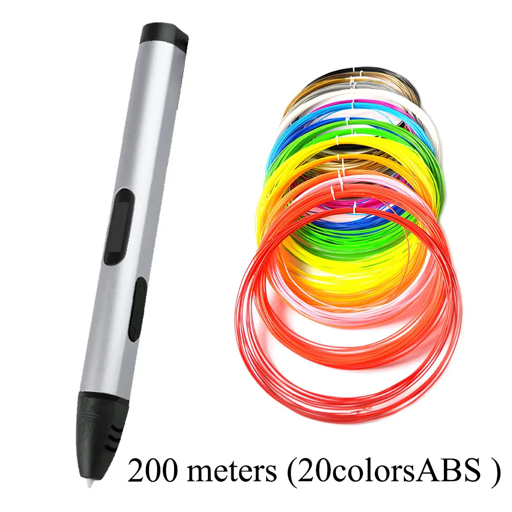 DEWANG 3D Ручка 3d принтер 200 м ABS нити 3d принтер ручка Scribble Рождественский подарок 3D печать ручка для школы гаджет в Москву - Цвет: Silver 200meter ABS