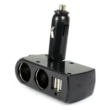 High Quality New 2 USB Charger Supply + Double Sockets Car Cigarette Lighter Extender Splitter