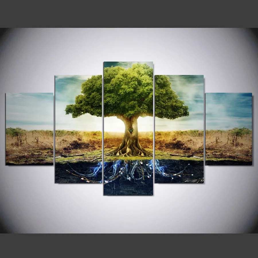 YSDAFEN Tree of Life 5 panel hd print canvas art wall framed paintings for living room picture kn-42 | Дом и сад