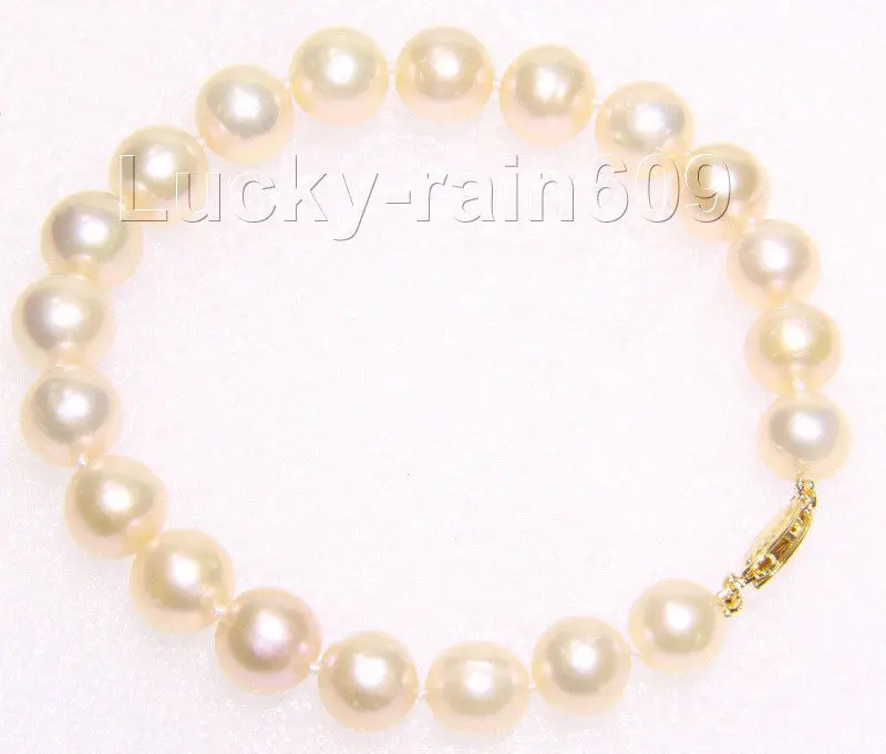 

8" 10mm round pink-golden pearls bracelet 14KGP clasp e2065