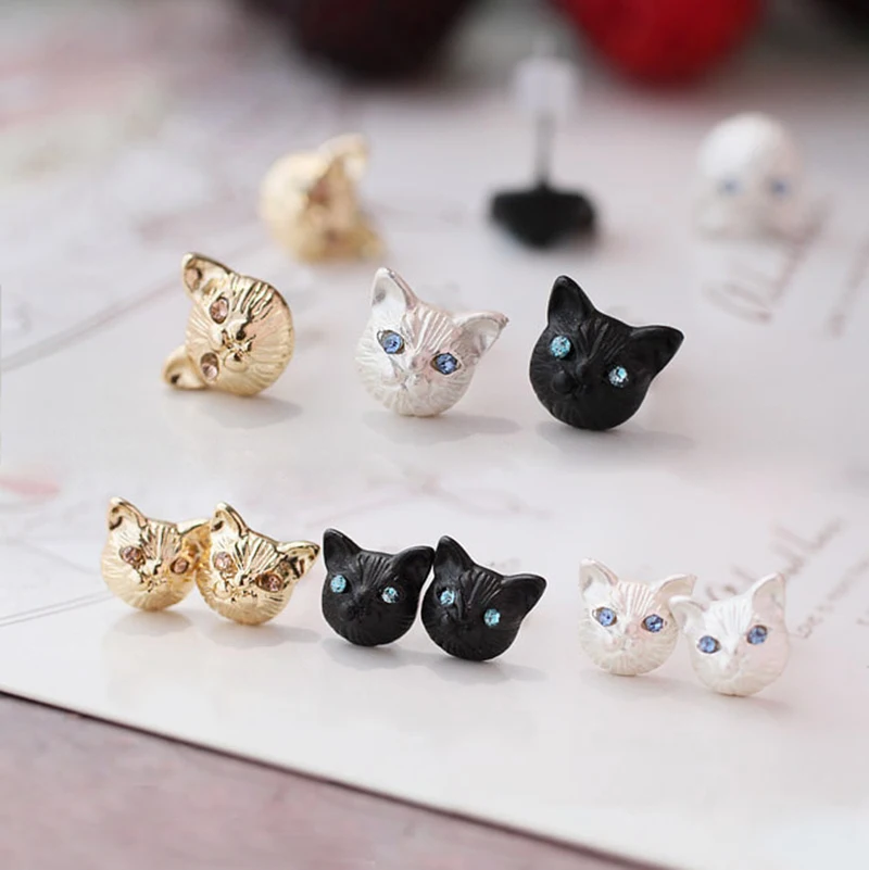 Fashion Cute Little Black Cat Stud Earrings For Women Jewelry Double Fashion Cute Little Black Cat Stud Earrings For Women Jewelry Double Sided Head Ear Earring Boucle Oreille In From Accessories