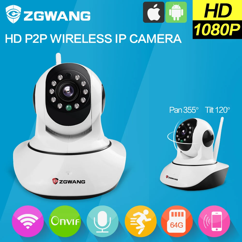 ZWGANG 1080p HD Wireless Security IP Camera Night Vision  Recording Surveillance Network Indoor Baby Monitor with wifi camera