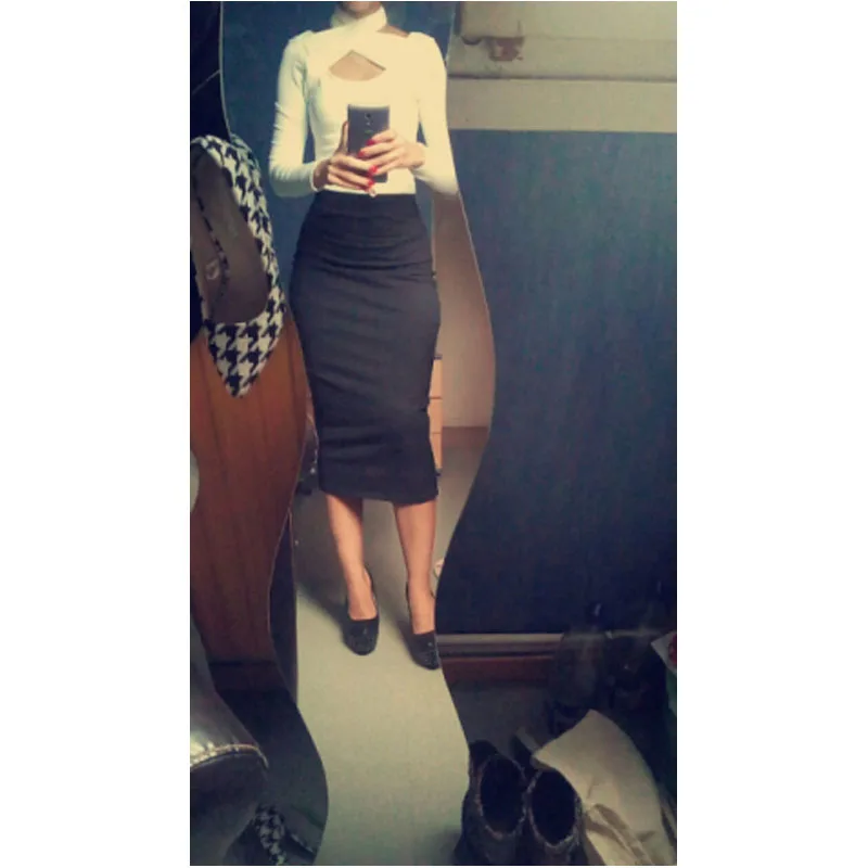 Hot Sale Pencil Skirt Jupe Femme Midi Long Skirts For Women Sexy Bodycon Skirt Elastic High Waist Casual Women Package Hip Skirt Skirts