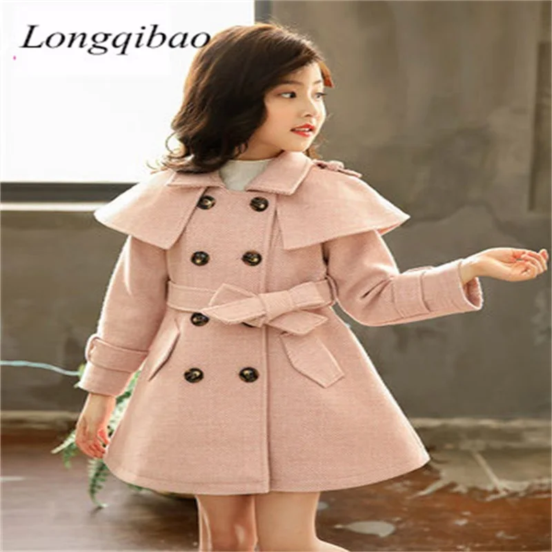 

Girls autumn and winter fashion coat woolen coat Korean version of the big children double-breasted woolen coat thick winter
