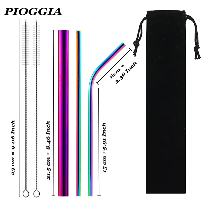 5 шт. Экологичная многоразовая солома из нержавеющей стали 304, солома из металла для смузи, набор соломинок для питья с кистью и сумкой - Цвет: P MA1RB A1 B1