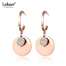 Lokaer, трендовые серьги из нержавеющей стали розового золота с буровым диском, богемная глина, блестящие стразы, креативные ювелирные изделия для женщин E19104