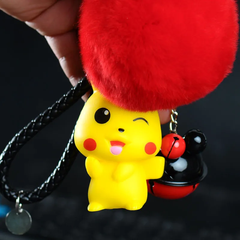 

Cartoon Cute Pikachu Keychain Pocket Monsters Key Ring Holder Pokemon Go Pendant Rabbit Fur PomPom Key Chains Bag Charms Keyring