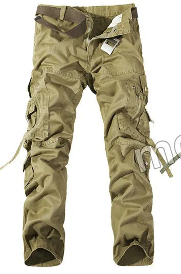 Топ Мода Военный хлопок карго Брюки Мужчины мульти-карман сплошной размера плюс брюки мужские(Азиатский размер 28-42 - Цвет: Khaki