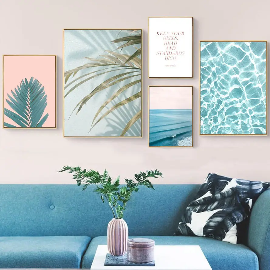 

Watercolor Palm Leafs Blue Sea Landscape Wall Art Canvas Painting Nordic Posters And Prints Wall Pictures For Living Room Decor