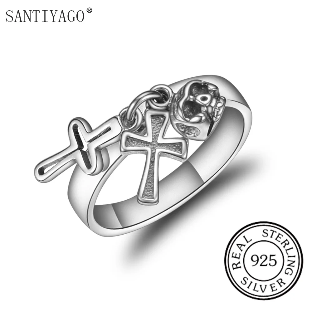 

100% 925 Sterling Silver Hyperbole Skeleton Skull Pirate Ring Vintage Sterling Silver Jewelry Halloween Gift Silver Cross Ring