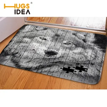 

HUGSIDEA Funny Gray Wolf Flannel Carpet Water Absorption Rug Living Room Bedroom Porch Entrance Floor Door Mat Kitchen Carpets
