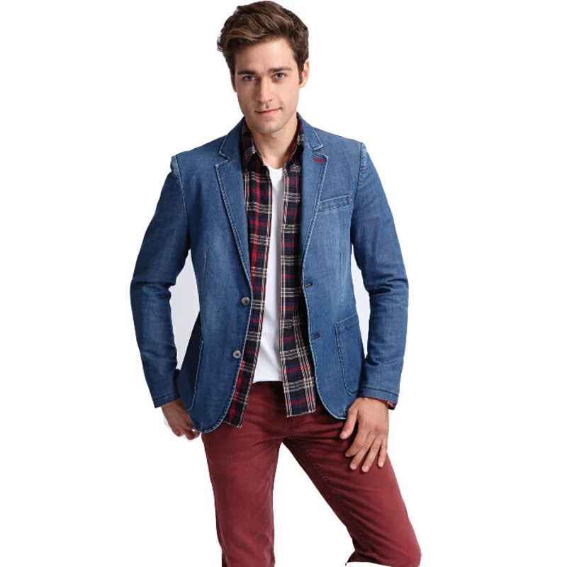 Slim Fit Casual hombres chaqueta de mezclilla trajes