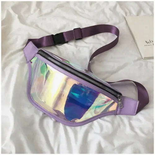 Новейшая Горячая Мода Пояс Бум Сумка водонепроницаемая ПВХ прозрачная панк голографическая поясная сумка Лазерная поясная сумка для женщин - Цвет: Фиолетовый