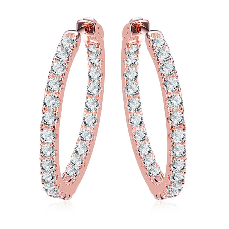 New Hot Sale Rose Gold Color Hoop Earrings For Women Small White AAA Cubic Zircon Simple Fashion ...