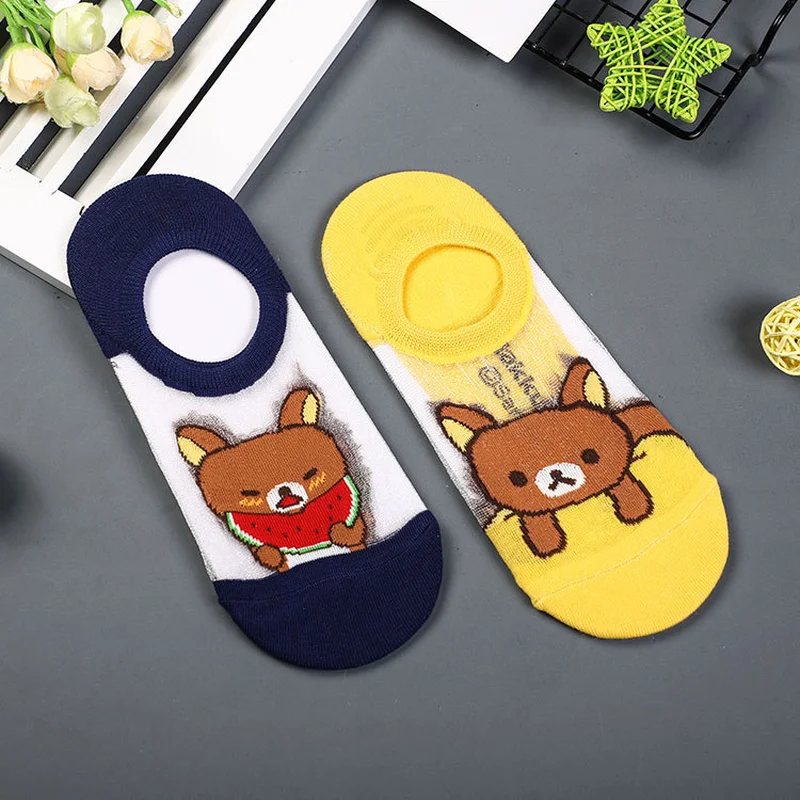 

Anime Rilakkuma animal print socks bear cute funny invisible women sock summer sweat absorbent breathable non slip cotton socks