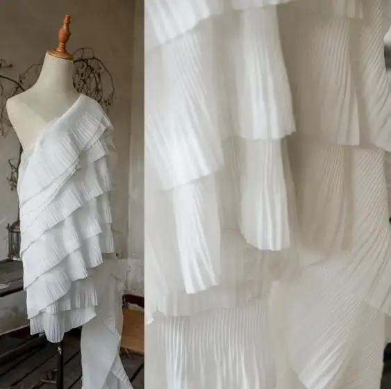 

Seven-layer Process white pleated wavy textiles cloth fabric dresses mannequin diy laser wedding gauze party tweed fabric A432