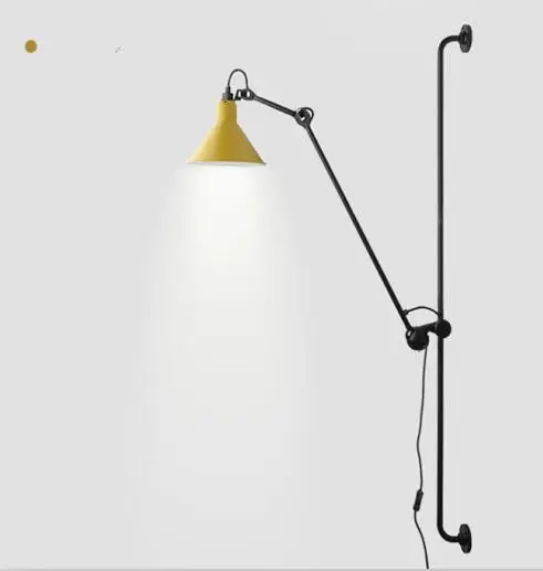 Скандинавский Лофт промышленный Черный Белый Регулируемый 265 настенная лампа с длинным кронштейном винтажное бра настенный светильник светодиодный для гостиной Прямая поставка - Цвет абажура: Yellow shades