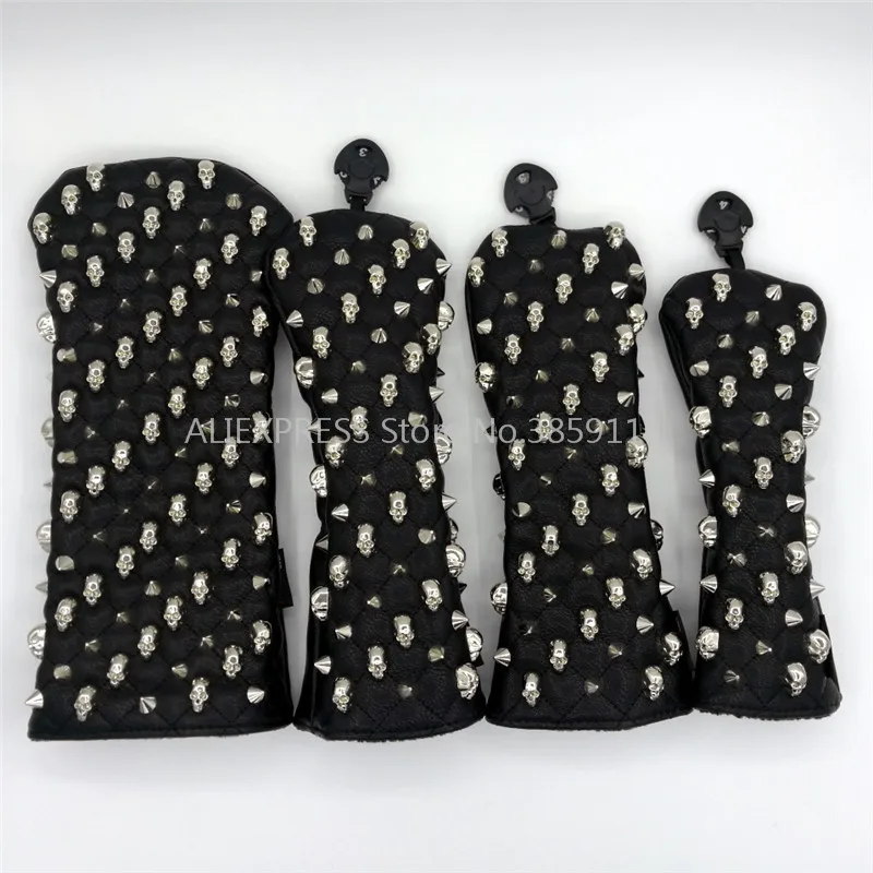 black 135ut Серебрянное кольцо с черепом, с заклепками, для игры в гольф водитель шлем фарватера Гибридный клюшки из искусственной кожи Премиум Чехлы для клюшек для гольфа для Для мужчин Для женщин - Цвет: black 135ut