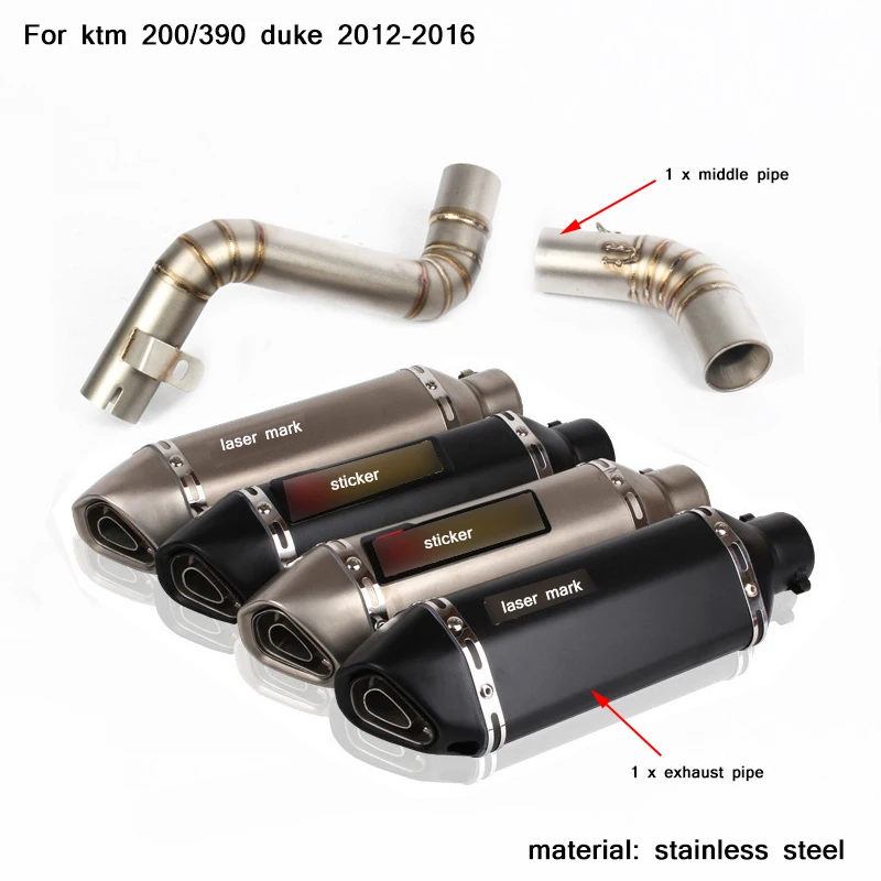 

51mm Motorcycle Stainless Steel Middle Connecting Pipe With Tail Exhaust Muffler Tubes Silp on for KTM 200/390 Duke 2012-2016