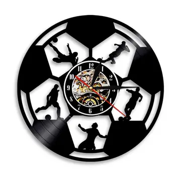 

1Piece Play Soccer Vinyl Record Wall Clock Silhouette Football LED Light Sport Theme Modern LP Home Decor Remote Controller