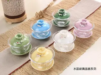 

1PC Chinese crystal transparent glass bowl bubble tea tureen tea pot teapot Jingdezhen teaset gaiwan Drinkware Home Tea ceremony