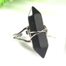 Wholesale 10Pcs Charm Silver Plated black agate Hexagon Beads winding precious stone Adjustable Finger Ring Jewelry jewelry pearl drill tool precious stone beads driller machine