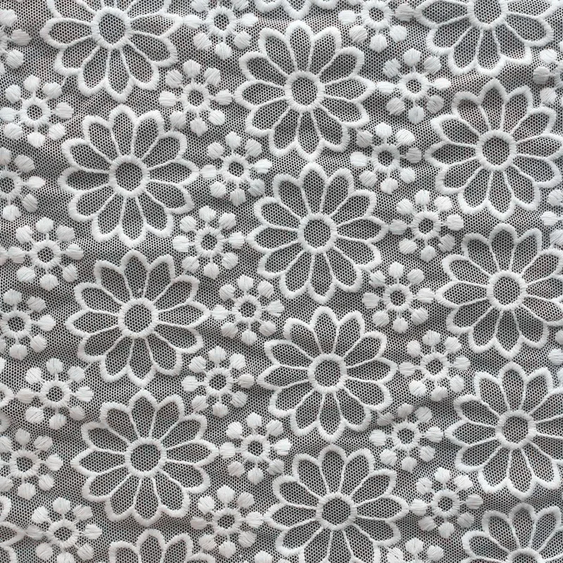 

135cm 53.14" wide 1yard ivory mesh tulle gauze fabric 2 sides cotton embroidered clothes dress cloth clothing QL4K185