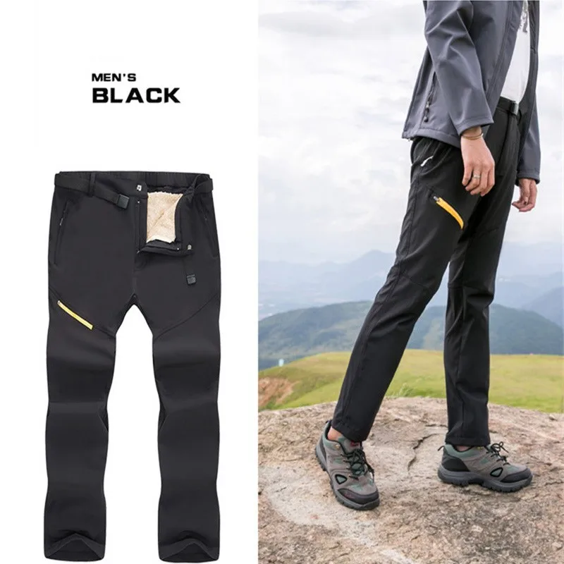 Hombres invierno Fleece 2 unidades Set pantalones de esquí deportes al aire libre senderismo Trekking escalada esquí viento cálido forro extraíble Pantalones