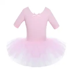 Балетное платье для детей с короткими рукавами, хлопковое танцевальное балетное платье-пачка, трико для девочек, гимнастическая Одежда для