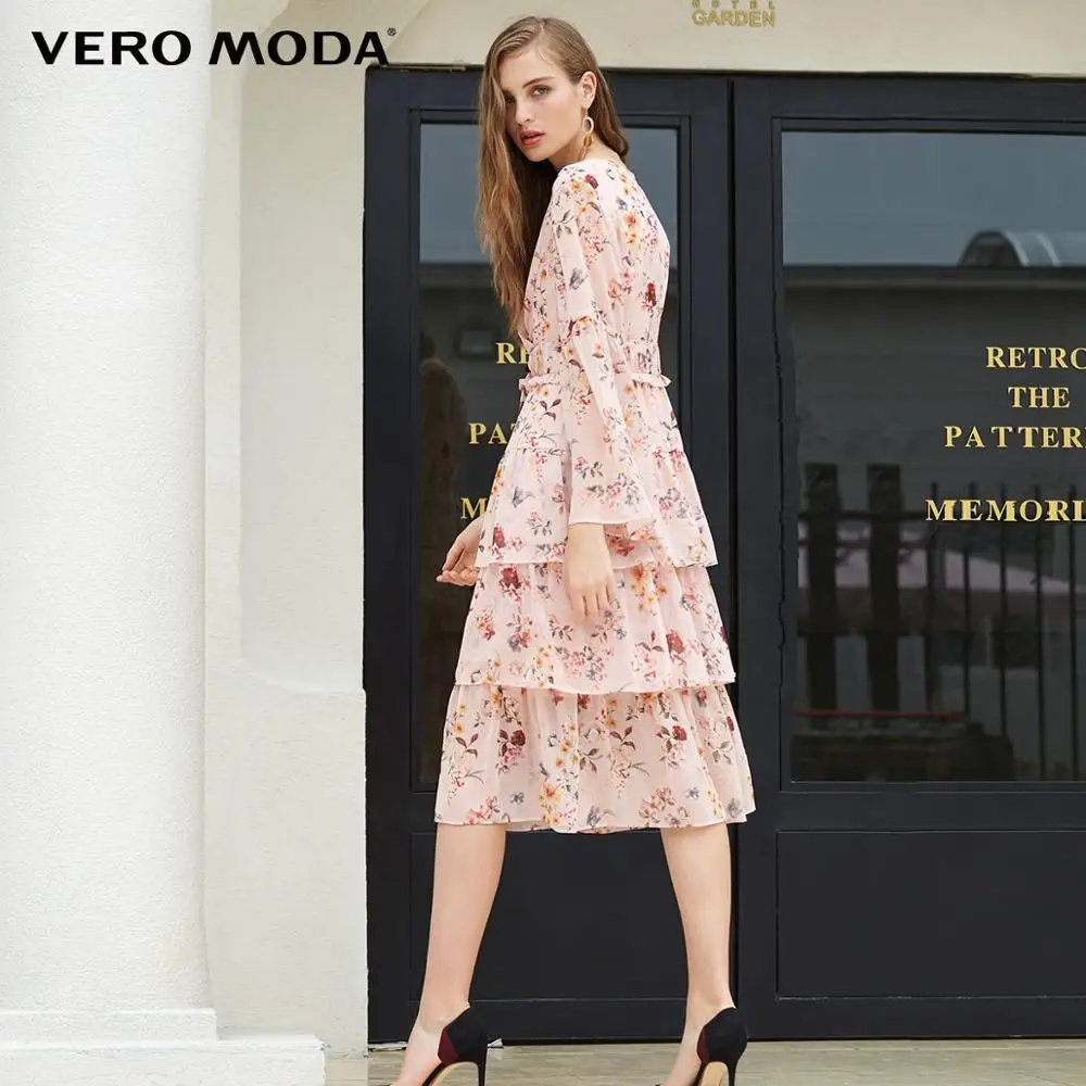 Vero Moda новое платье с v-образным вырезом и расклешенными рукавами с цветочным принтом | 31847D506 - Цвет: Ice cream pink