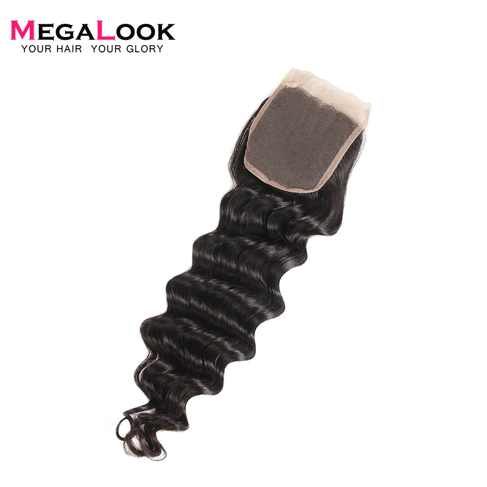 

Megalook 10-22inch Peruvian Loose Deep Lace Closure Remy Human Hair Closure 4X4 Lace Free Part Light Brown
