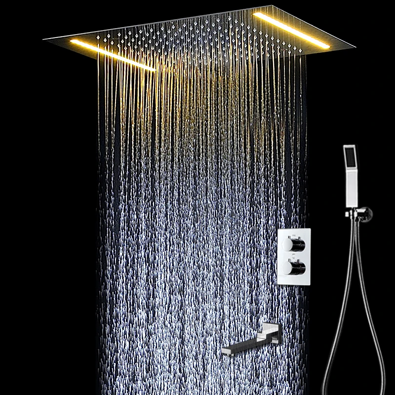 

Concealed Ceiling Bathroom Shower Set 360X500MM Electric LED Large Rainfall Shower Kit Rotable Spout + Hand Shower