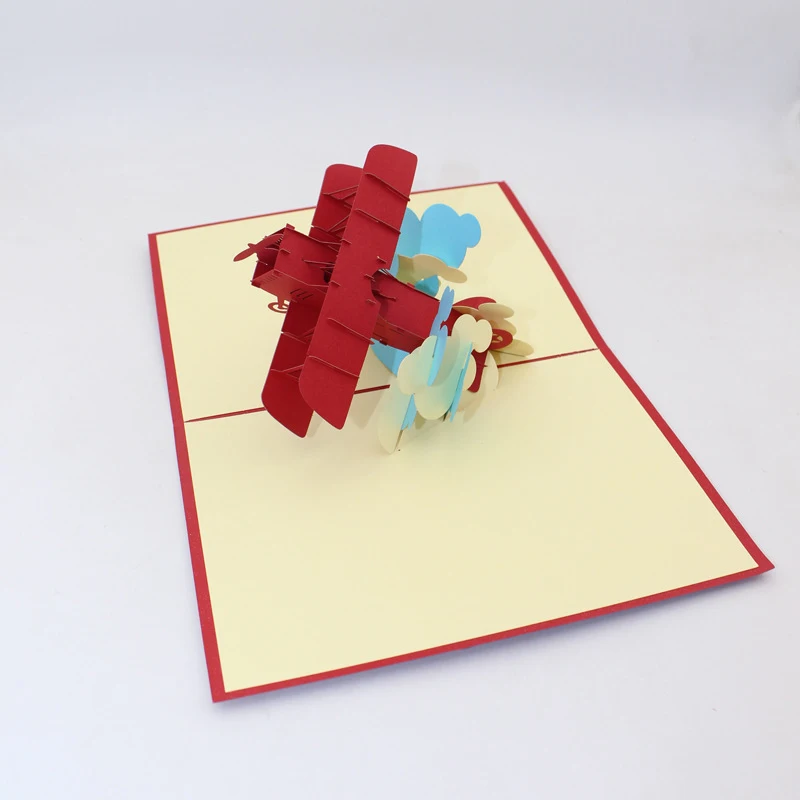  3D Handmade Two Wing Civil Aviation Airplane Aircraft Plane Paper Invitation Greeting Cards PostCar