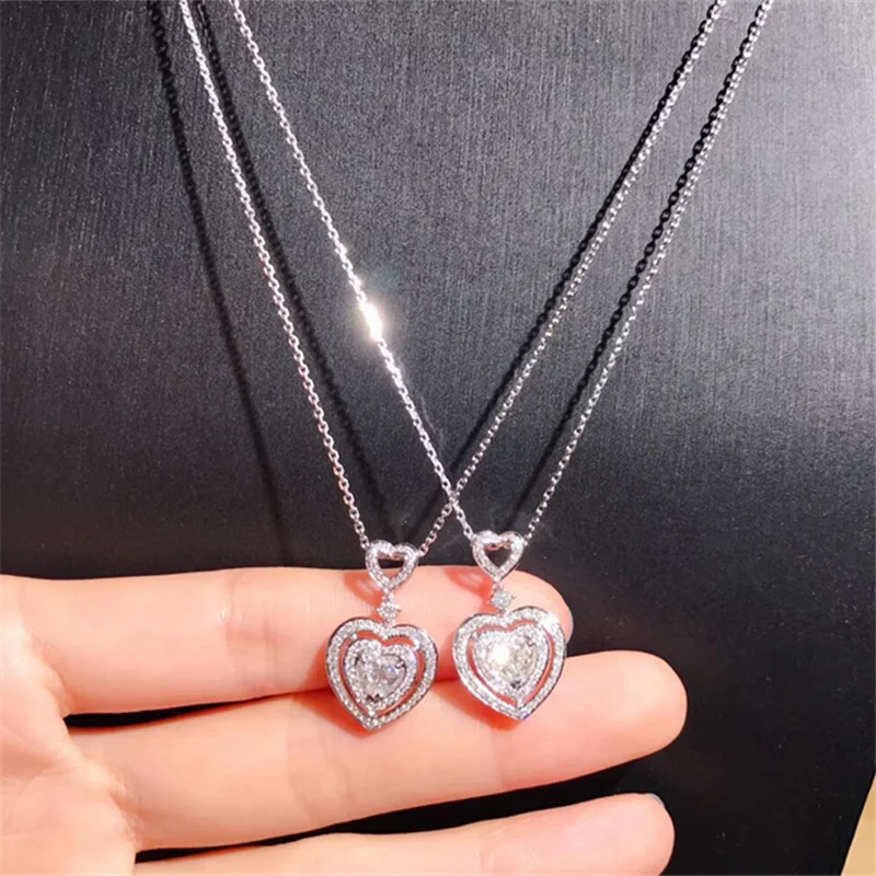 В форме сердца, цепочка с кулоном "обещание" AAAAA cz камень реальные 925 стерлингового серебра Обручение свадебное ожерелье с подвеской для женщин, свадебные украшения