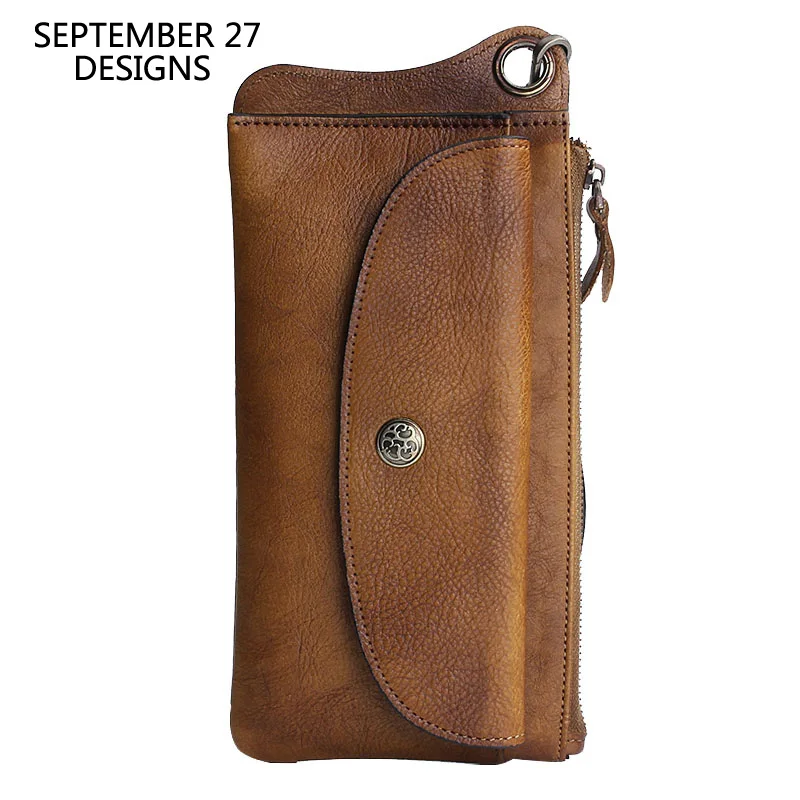 Real Leather Men/'s Wallet Business Cowhide Multi-card Clutch Retro Coin Purse