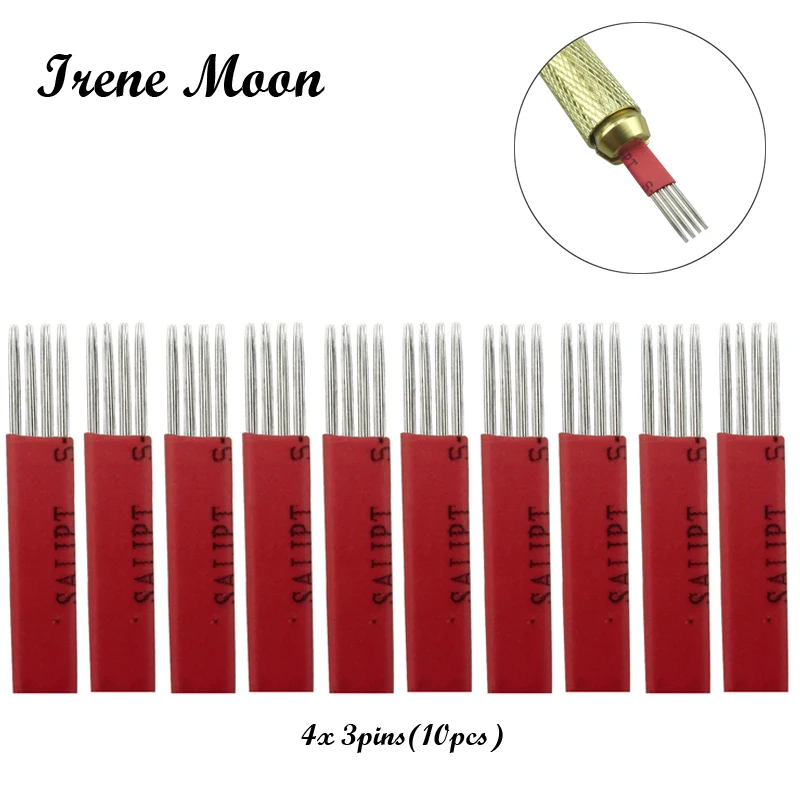 10 PCS Details about 3D Permanent Makeup Eyebrow Tattoo Needles Microblading 4 x 3 Pins Round Blades Fog Eyebrow Needles Embroid
