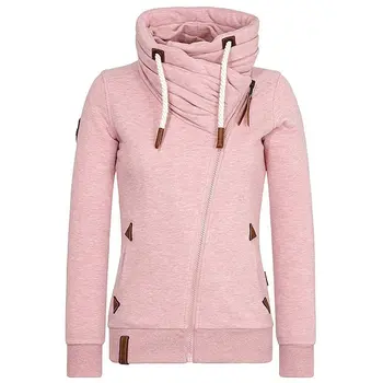 

Casual Pink Plus Size Tops Winter Warm Women Tops Slim Hooded Zipper Plain Gothic Streetwear Female Hoodies Fashion Sweatshirts
