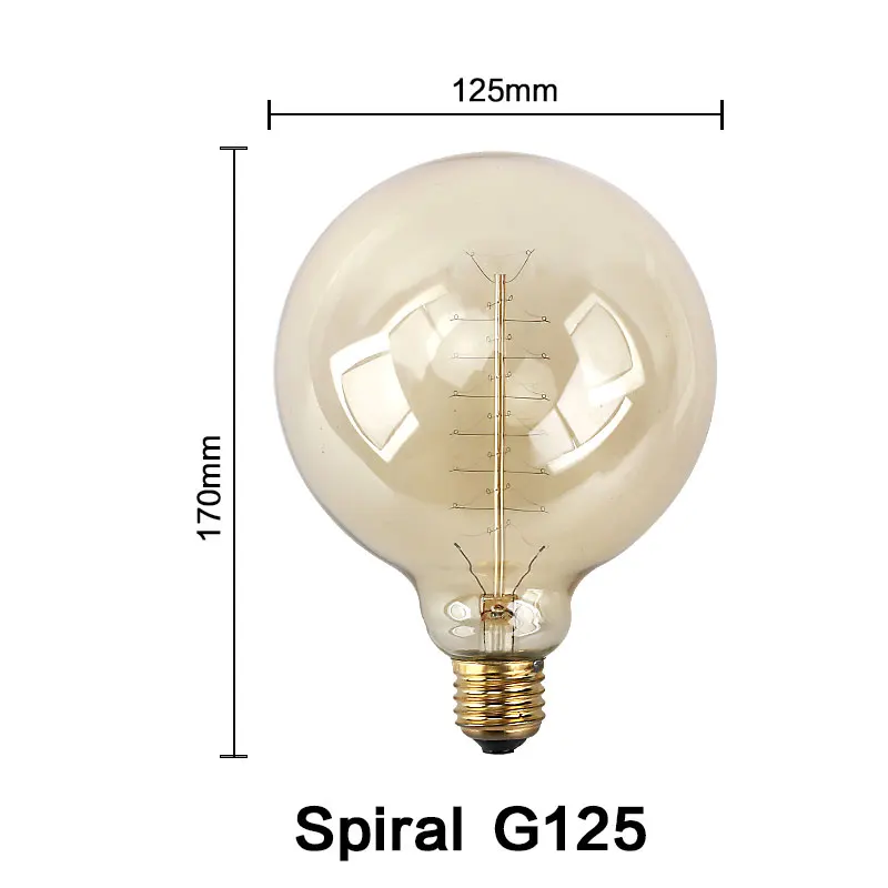 Винтажная лампа Эдисона 220 В, антикварная лампа Эдисона E27, лампа накаливания, подвесной светильник, лампа ing 40 Вт, ретро светильник накаливания, Вольфрамовая Лампа - Цвет: G125 Spiral