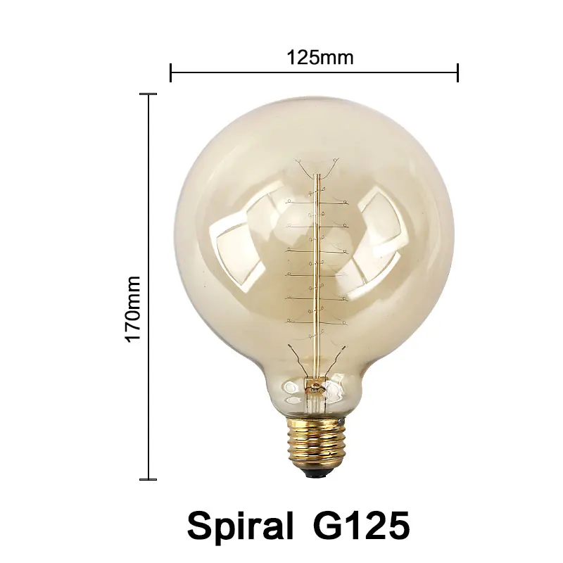 G125 Spiral Винтажная лампа Эдисона 220 В, антикварная лампа Эдисона E27, лампа накаливания, подвесной светильник, лампа ing 40 Вт, ретро светильник накаливания, Вольфрамовая Лампа - Цвет: G125 Spiral