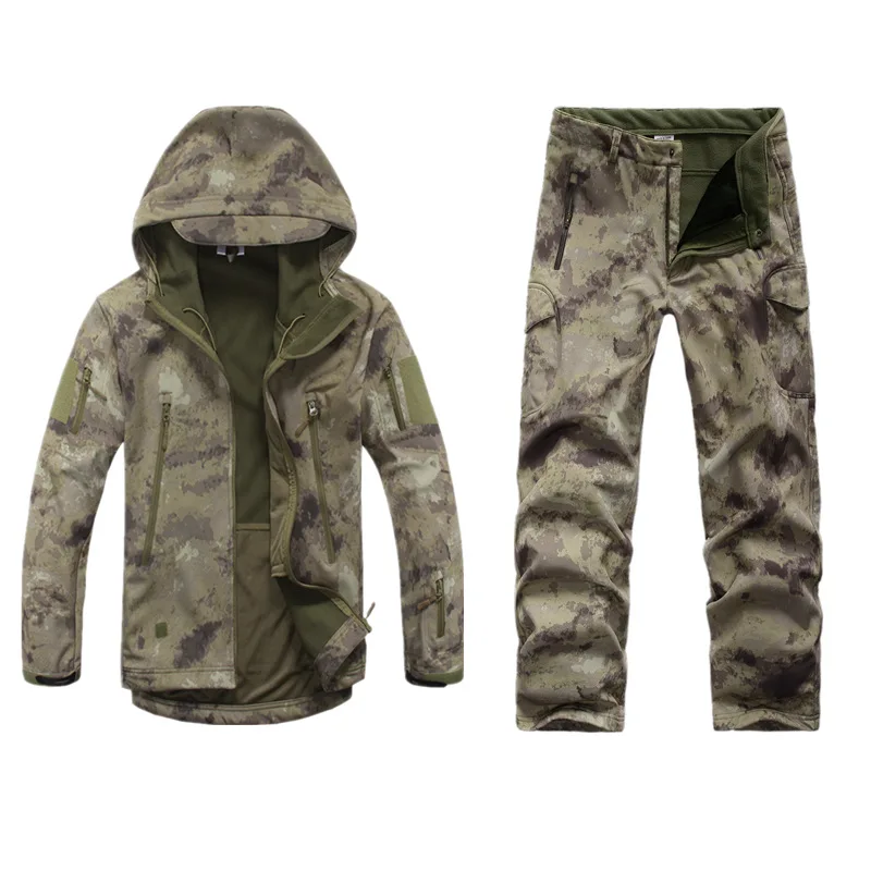 

Military Jacket Pants Suits Men Hunting Camping Hiking Windproof Coats Softshell Hooded Jacket+pants Set