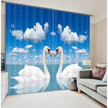 

Beautiful Swan Lake 3D Photo Printing Blackout Window Curtains For Living room Bedding room Hotel/Office Drapes Cortinas para