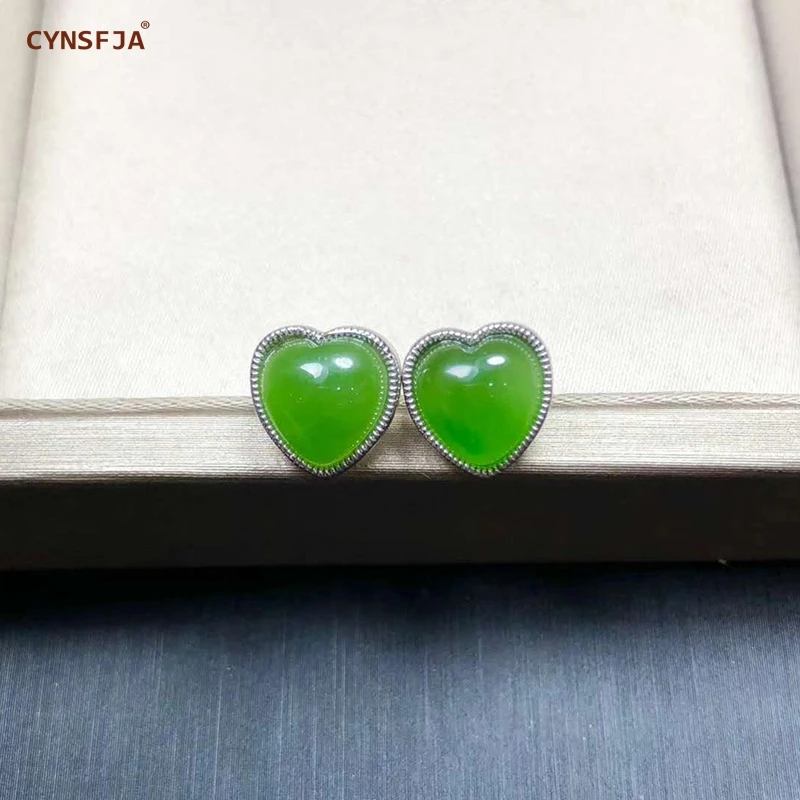 

Russian Jasper Heart Jade Earrings for Women 925 Sterling Silver Certified Natural Hetian Jade High Quality Family Mother Gifts