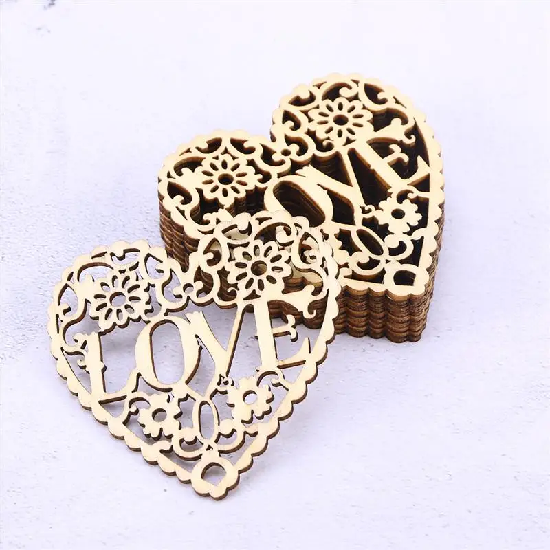 10 шт любовь сердце деревянные украшения ремесла висячие орнамент(деревянный цвет