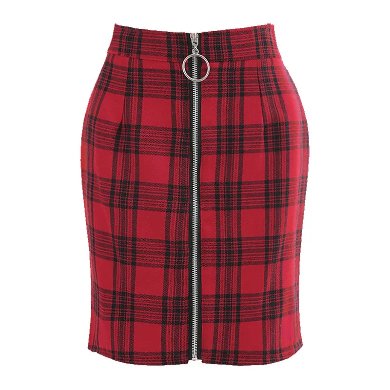 Womens Sexy Party Plaid Zipper Wooden Ear Slim High Waist Hip Short Mini Skirt A1$ (12)