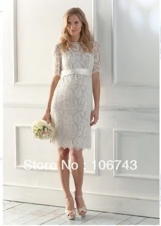 

free shipping 2013 new style white lvory Sexy bridesmaid wedding Custom size lace bow knee-length short dinner wedding dress