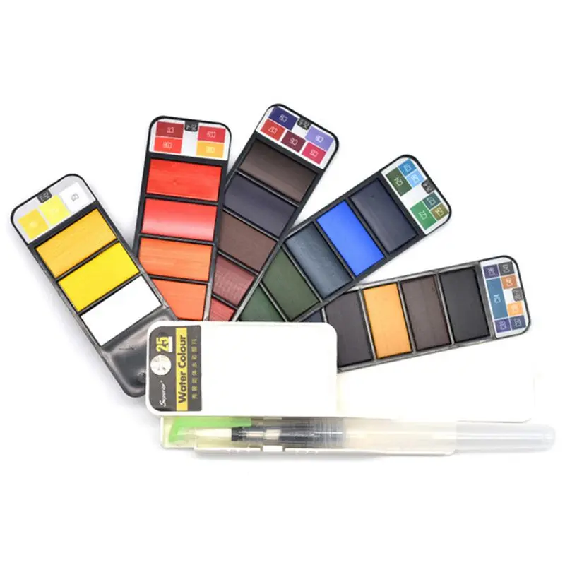 25 colors Пигментный набор красок сплошной акварелью с акварелью для рисования живопись акварельные складной костюм - Цвет: 25 colors